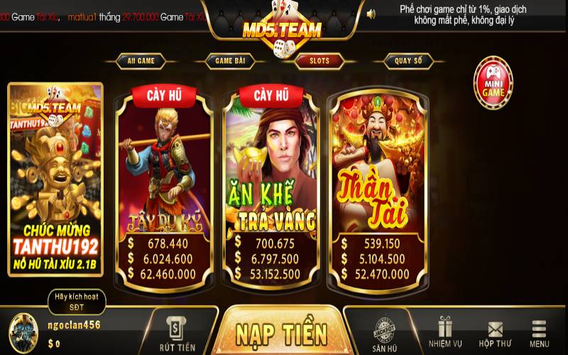 Hệ thống Tài Xỉu MD5 có App giải trí tiện lợi